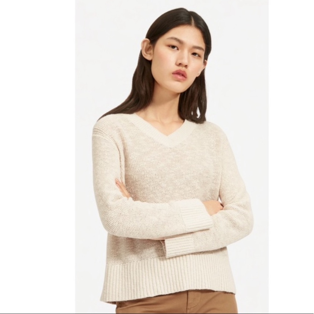 Cream Everlane Cropped Cotton Linen V Neck Sweater